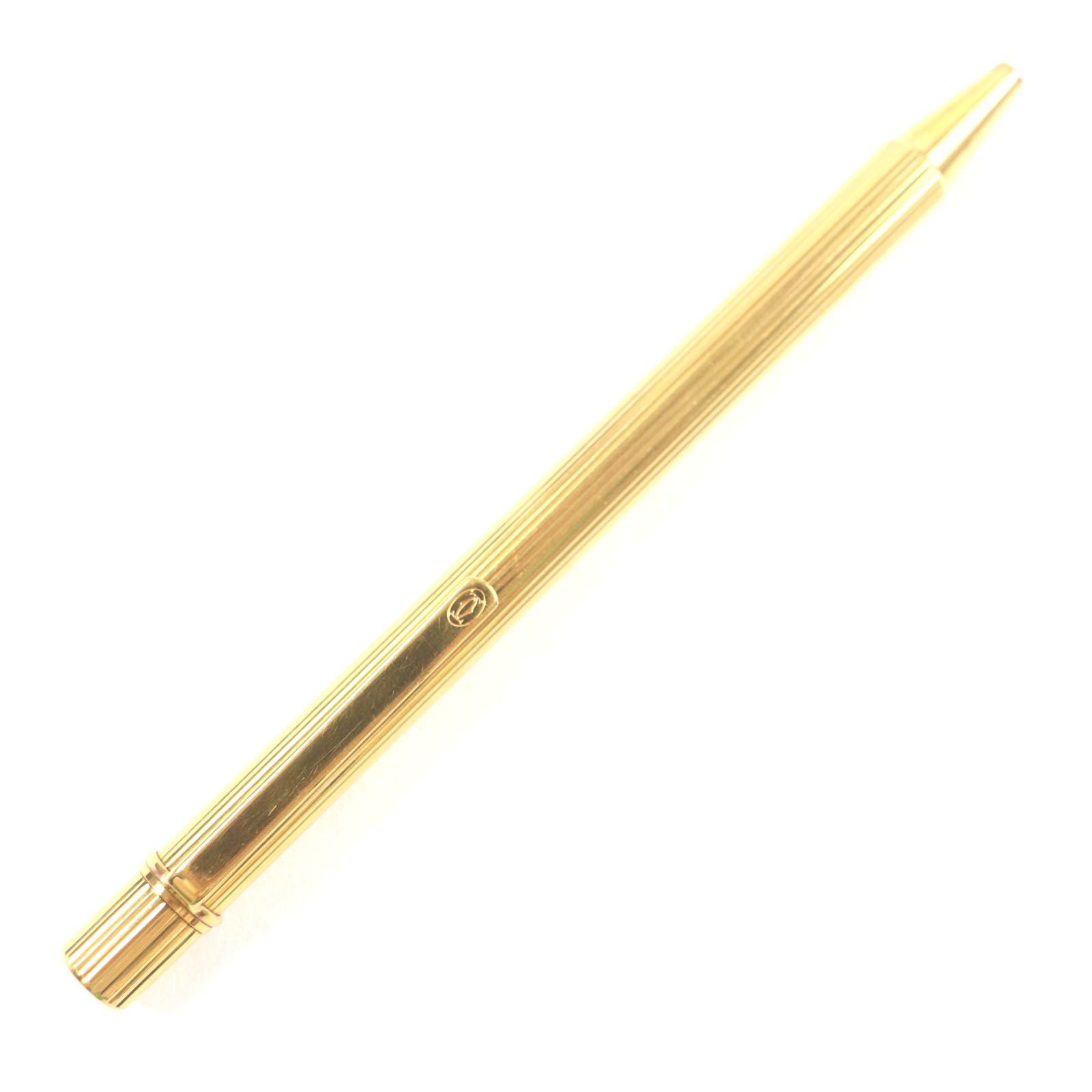 Cartier - 良品▼Cartier カルティエ マスト ドゥ カルティエ ストライプ柄 ロゴ刻印入り ツイスト式 ボールペン ゴールド フランス製 筆記確認◎ 美品○Cartier カルティエ マストドゥ ノック式 ツイスト式