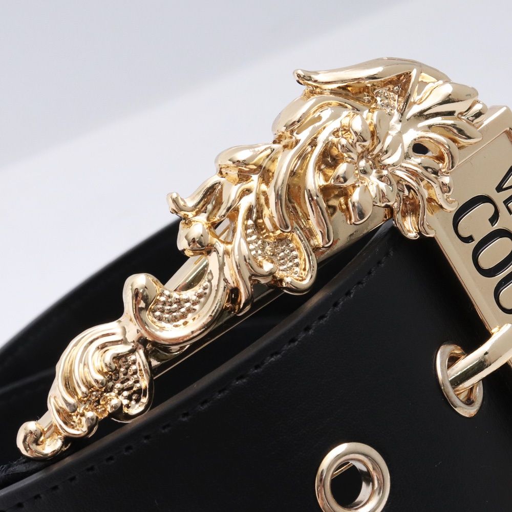 VERSACE JEANS COUTURE ロゴバックルレザーベルト ブラック