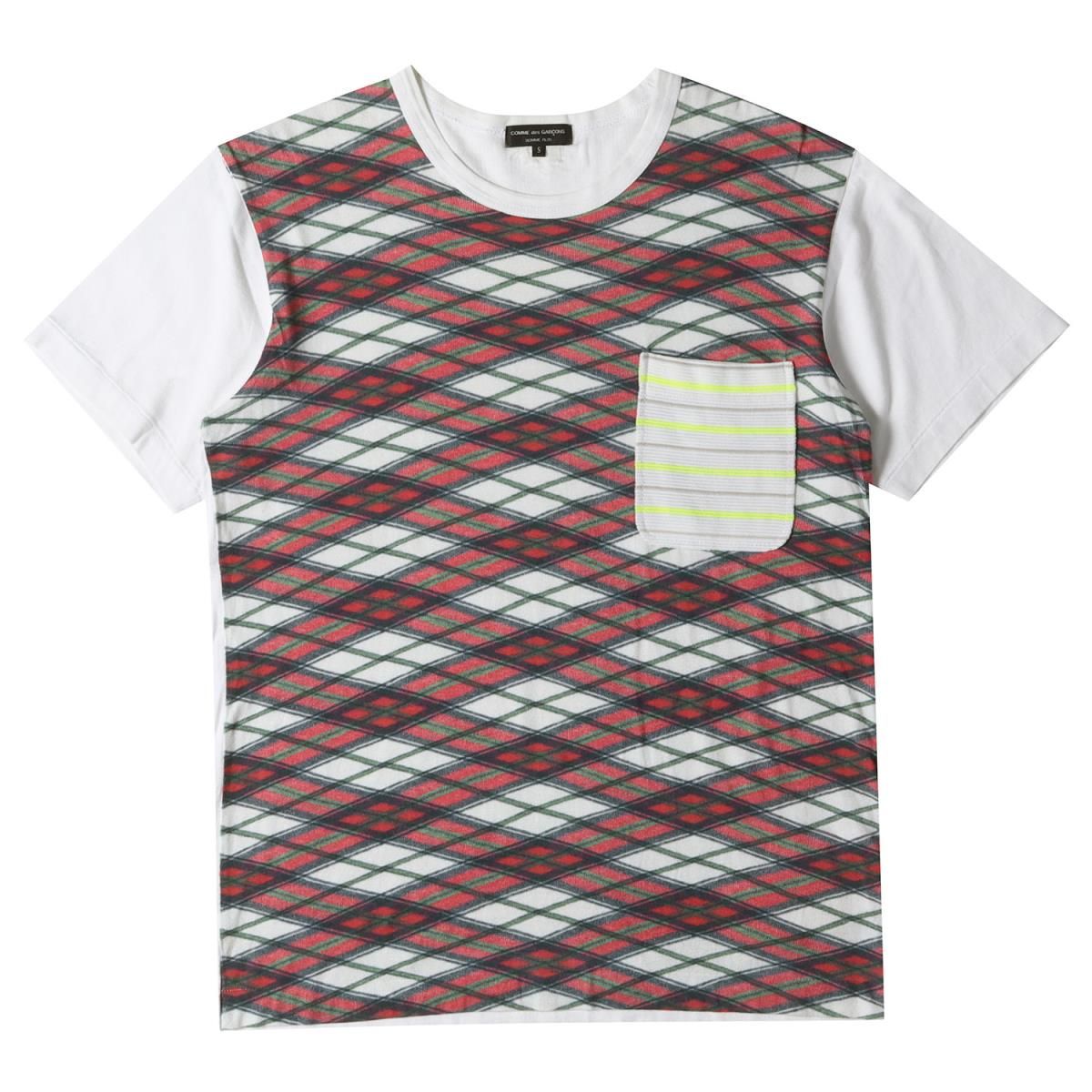 COMME des GARCONS コムデギャルソン Tシャツ サイズ:S アーガイル 切替 クルーネックTシャツ AD2009 ホワイト レッド 白赤 日本製 ブランド トップス カットソー 半袖