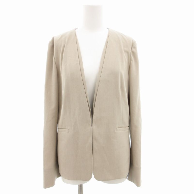 【美品】 グリーンレーベルリラクシング ノーカラー ジャケット 38 ベージュ グリーンレーベルリラクシング ノーカラージャケット