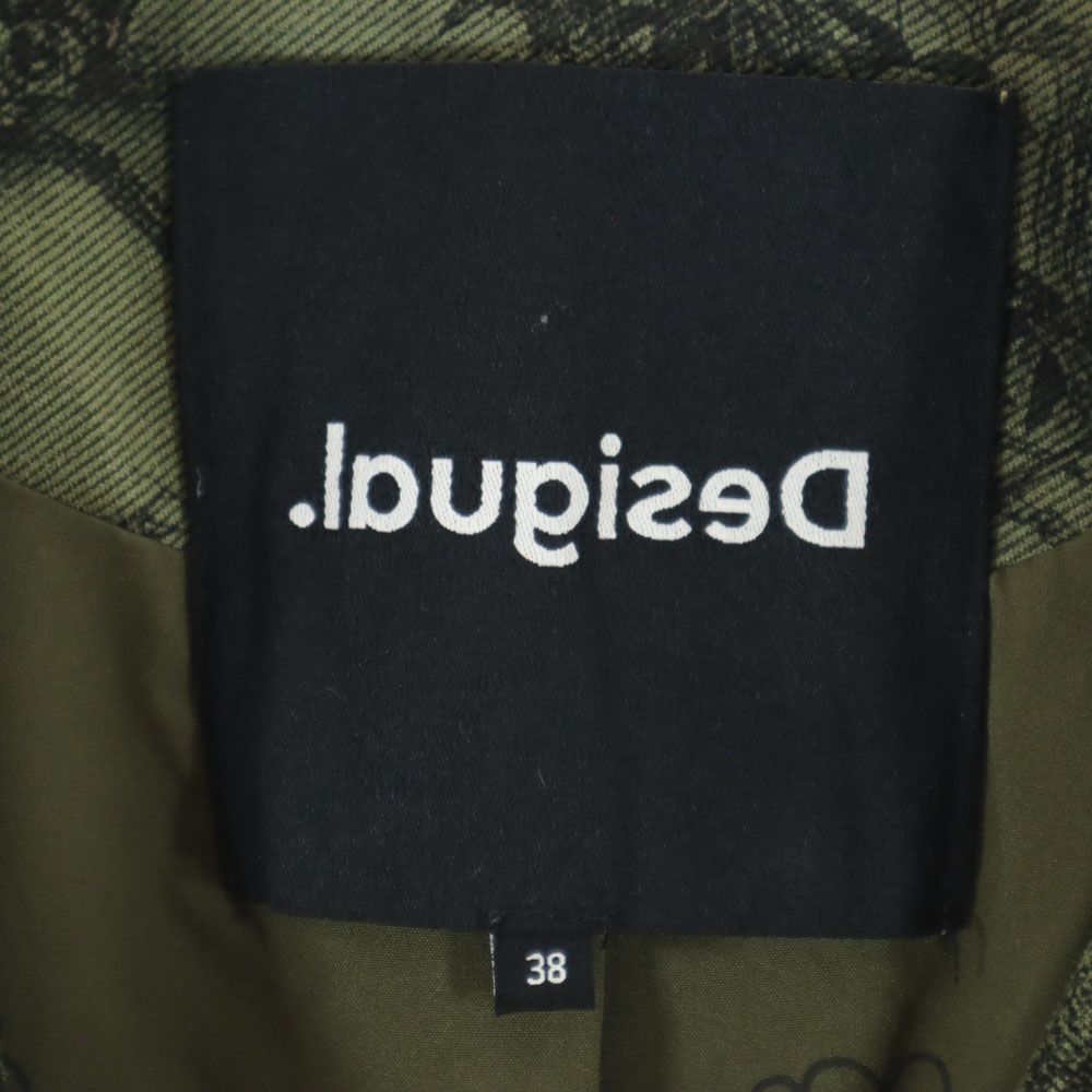 デシグアル 総柄 ダブルライダースジャケット 38 カーキ Desigual