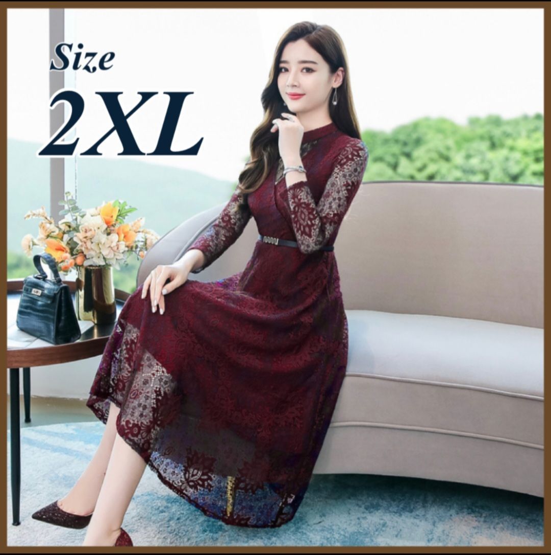2XL Aライン ボトルネック ワンピース レース ドレス お呼ばれ 結婚式