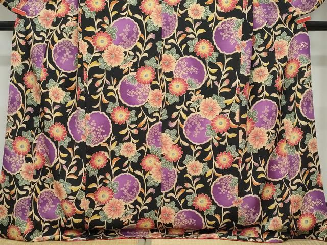 平和屋着物○小振袖 二尺袖 草花文 黒地 洗える着物 CAAZ1169vf - メルカリ