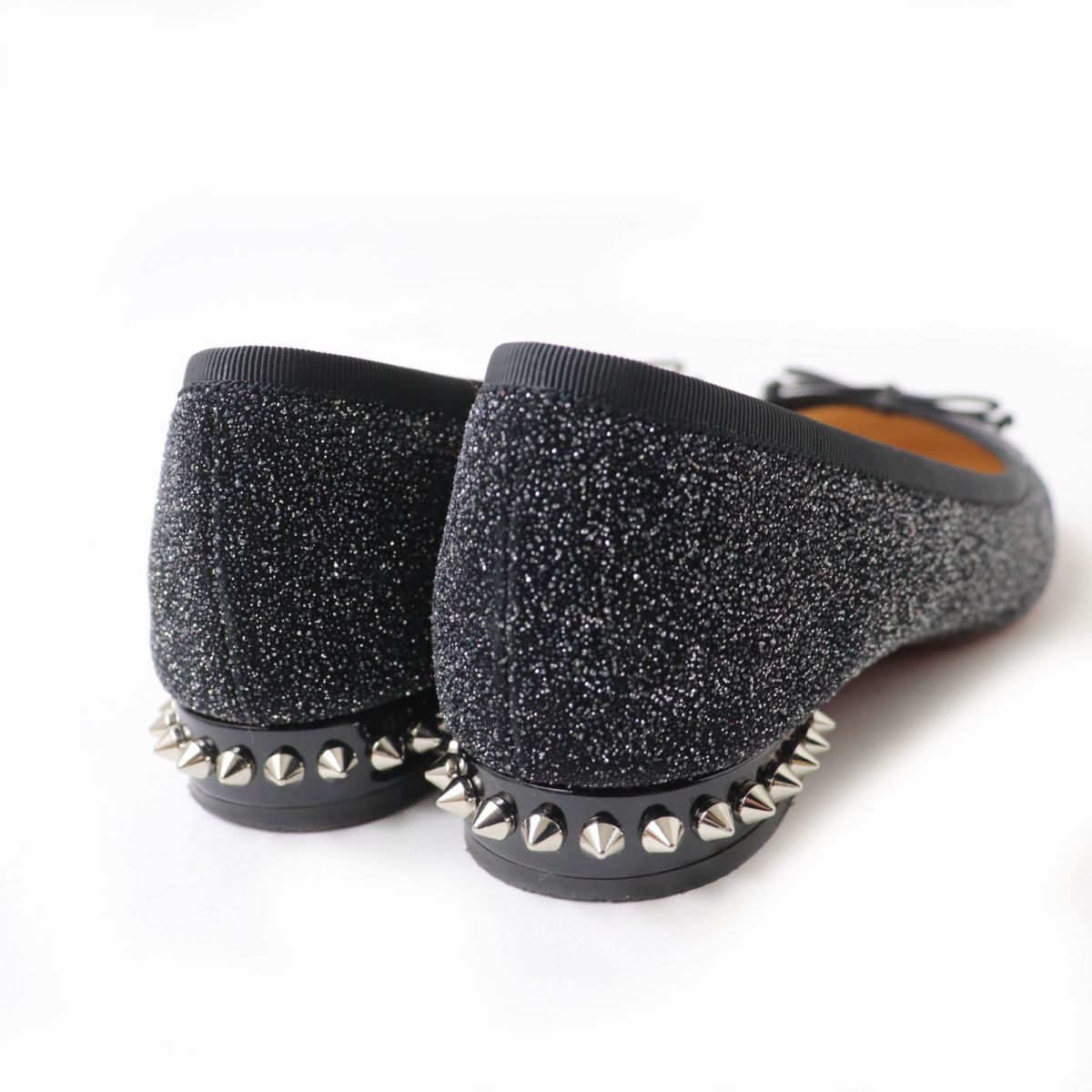 美品』クリスチャンルブタンフラットシューズスタッズグリッターラメ