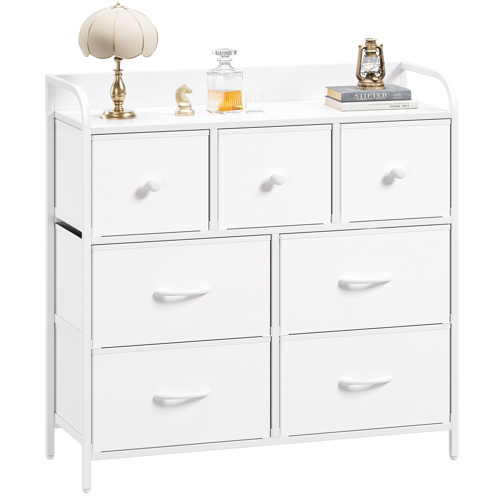 収納チェスト 衣裝ケース タンス リビング 収納 転倒防止 衣類収納 チェスト 組立簡単 木製天板 布製 Nicehill 引き出し付き 大容量収納 3段7杯 幅79×奥行29×高さ85cm ホワイト