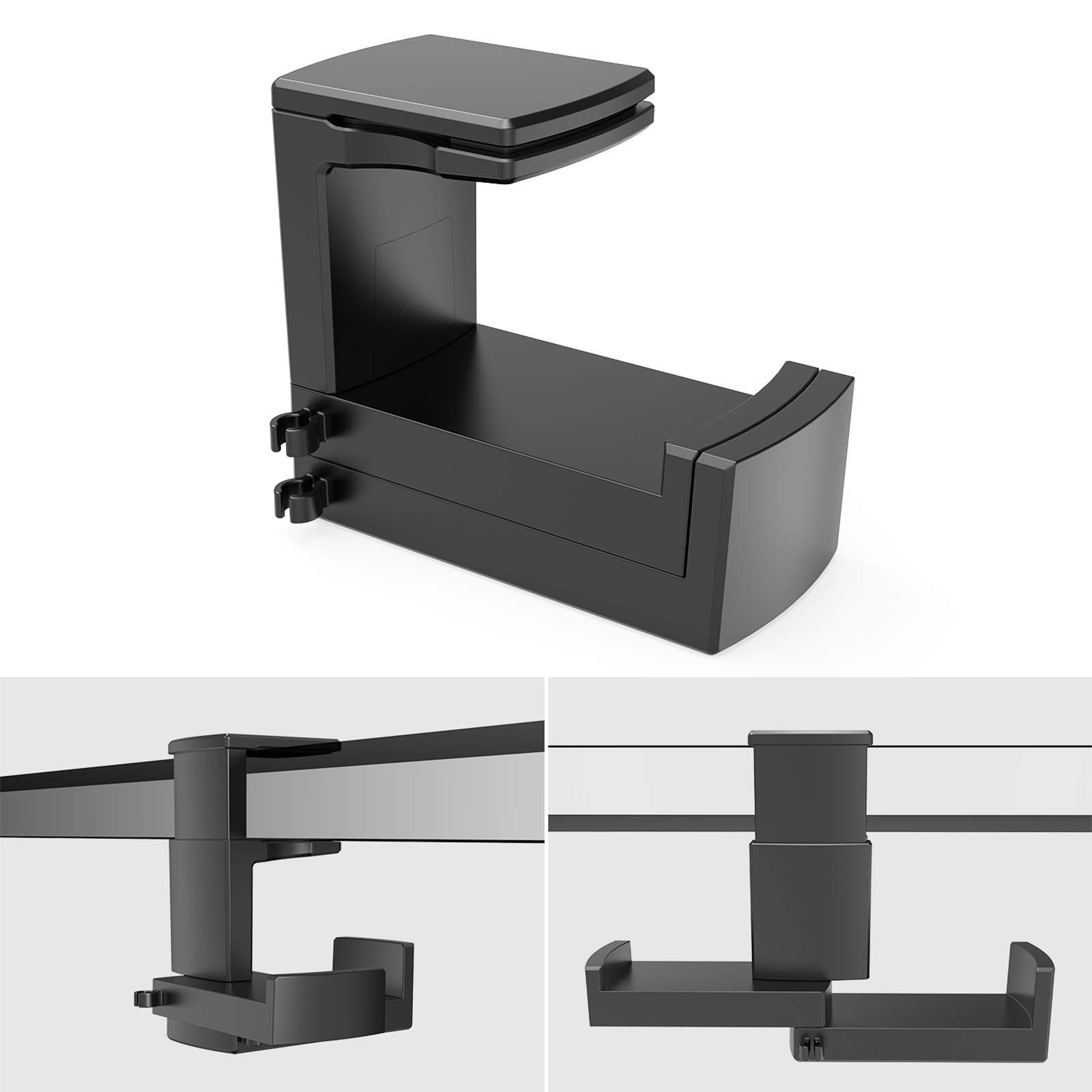 まもなく終了 ヘッドホンフック 幅広く機種に対応- バネ式クランプ ケーブル収納 滑り止め 耐荷重2キロ 省スペース ヘッドホンハンガー ブラック ダブルフック 360度回転式 2台を同時に掛ける ヘッドホンスタンド 川の信芸