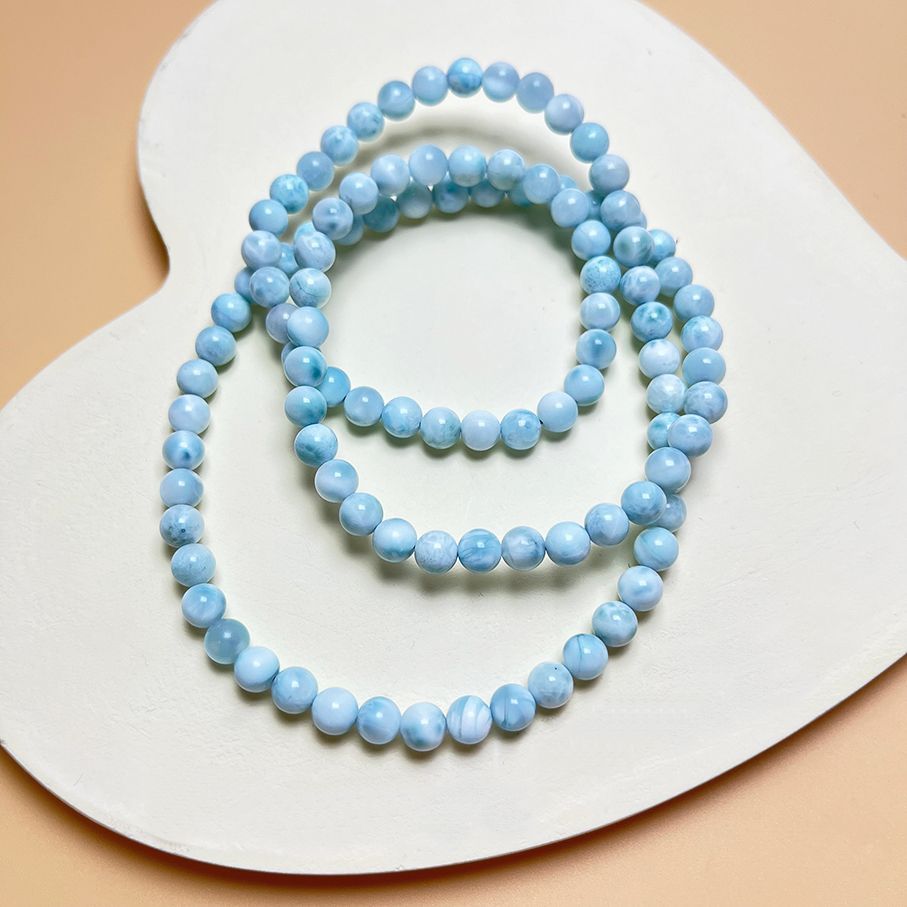 逸品 EU製 ★ドミニカ共和国産のラリマー・ペクトライト★3本巻きブレスレット パワーストーン 天然石 開運 金運 プレゼント1 約5.7-5.9mm ZB9058