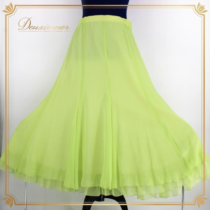 社交ダンス 衣装 スタンダード スカート レッスンウェア レディース オールシーズン Sanline サンリーヌ 黄緑 グリーン系 無地 シンプル 透け感 フレッシュ レディースファッション おしゃれ 