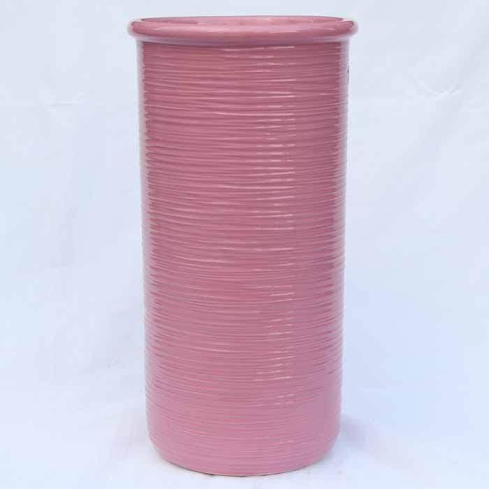 陶器 傘立て イタリア製 ピンク 縞模様 ストレート 傘立て