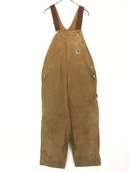 古着 80s Carhartt ブラウン ダック Wニー ワーク オーバーオール W40 L30 古着