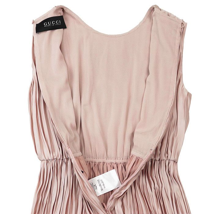 GUCCI グッチ ワンピース プリーツ & ギャザー ロゴ ボタン ノースリーブ ラウンドネック 切替 トリアセテート ポリ ドレス レディース サイズ 36 ピンク 桃色 イタリア製