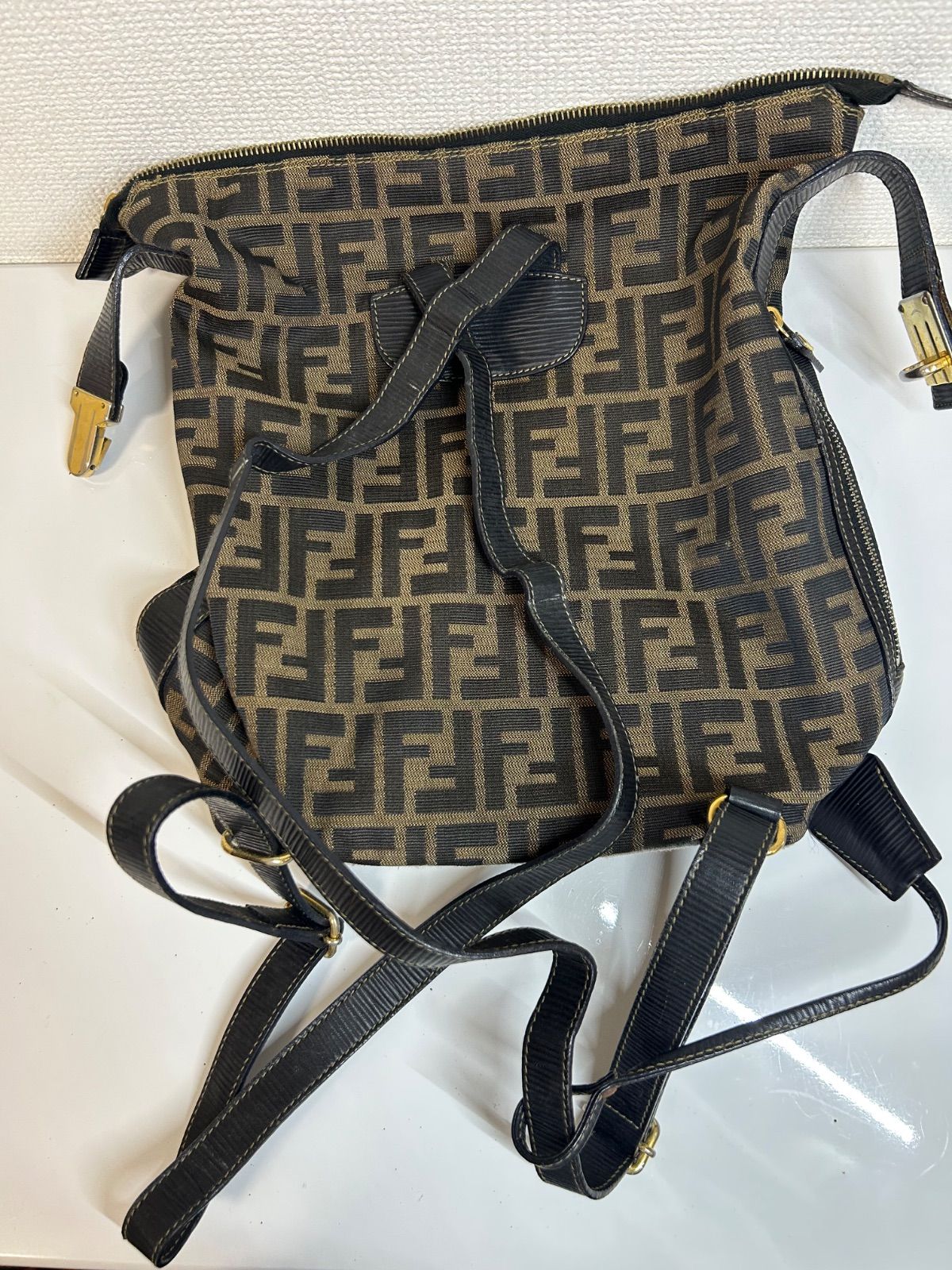 FENDI フェンディ ズッカ柄 キャンバス×レザー トートバッグ ハンドバッグ