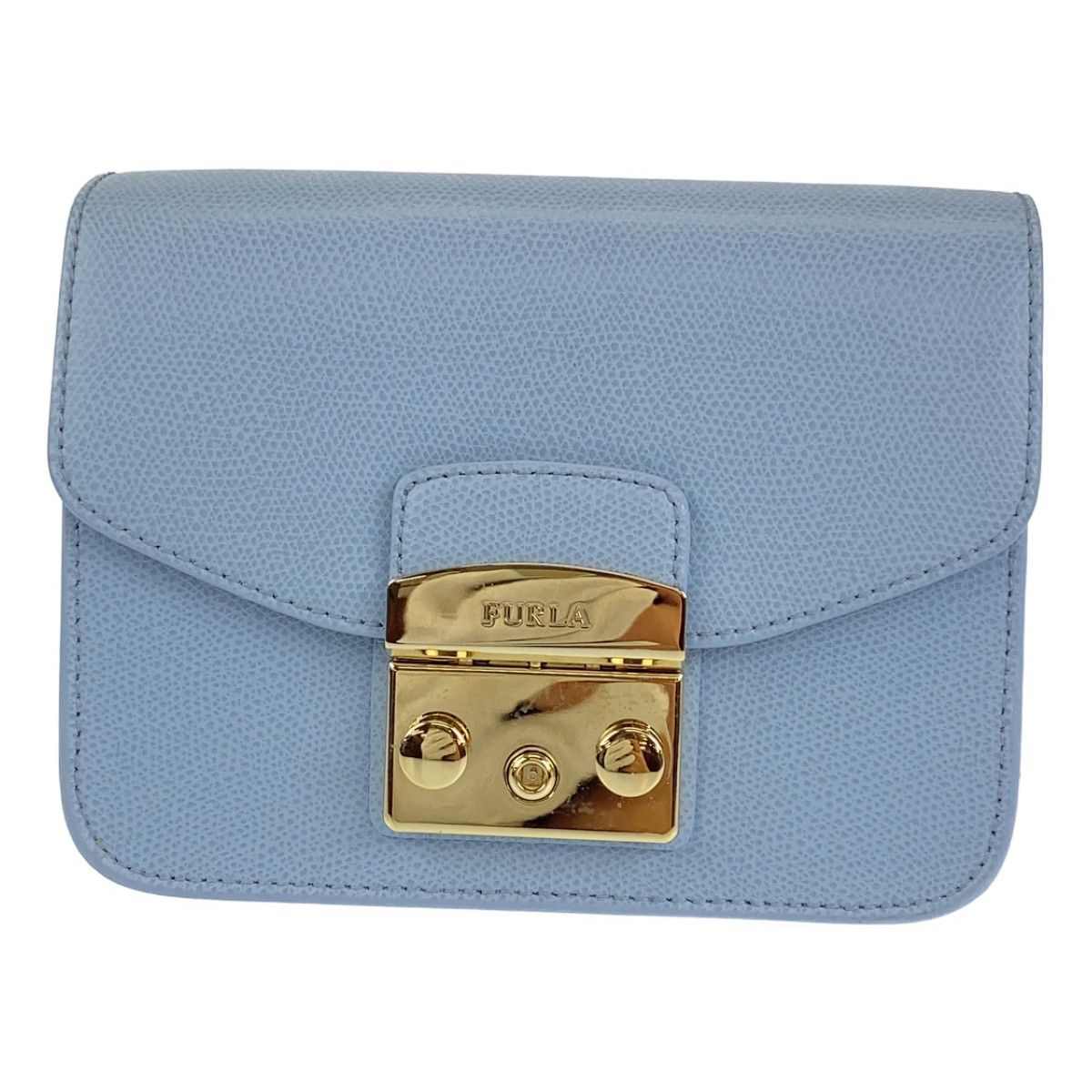 美品FURLA ライトブルーレザーショルダーバッグ ゴールド金具