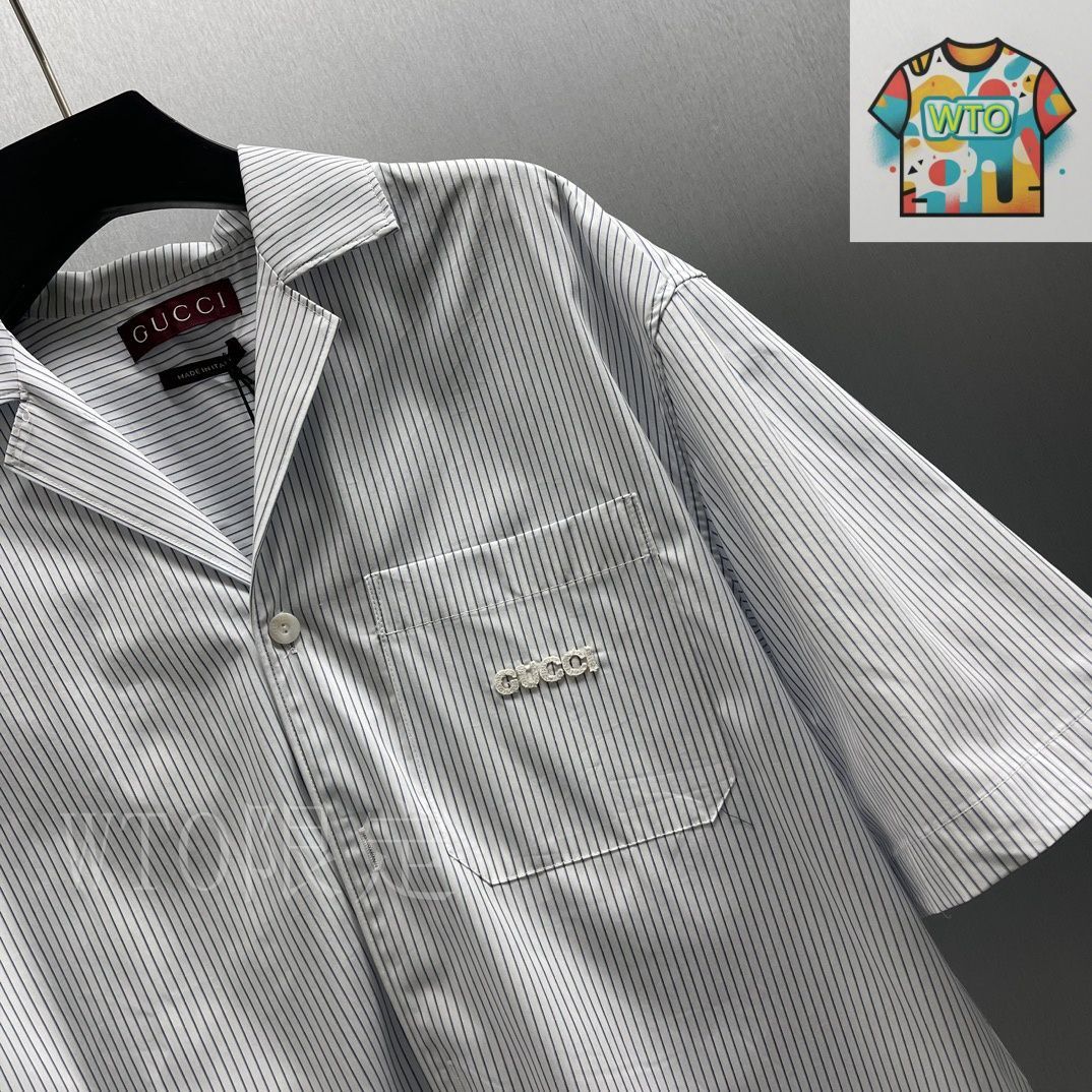 ＊タイムセール＊　GUCCI ストライプ刺繍長袖シャツ 今日特価】Gucci 刺繍ストライプ コットンシャツ - メルカリ