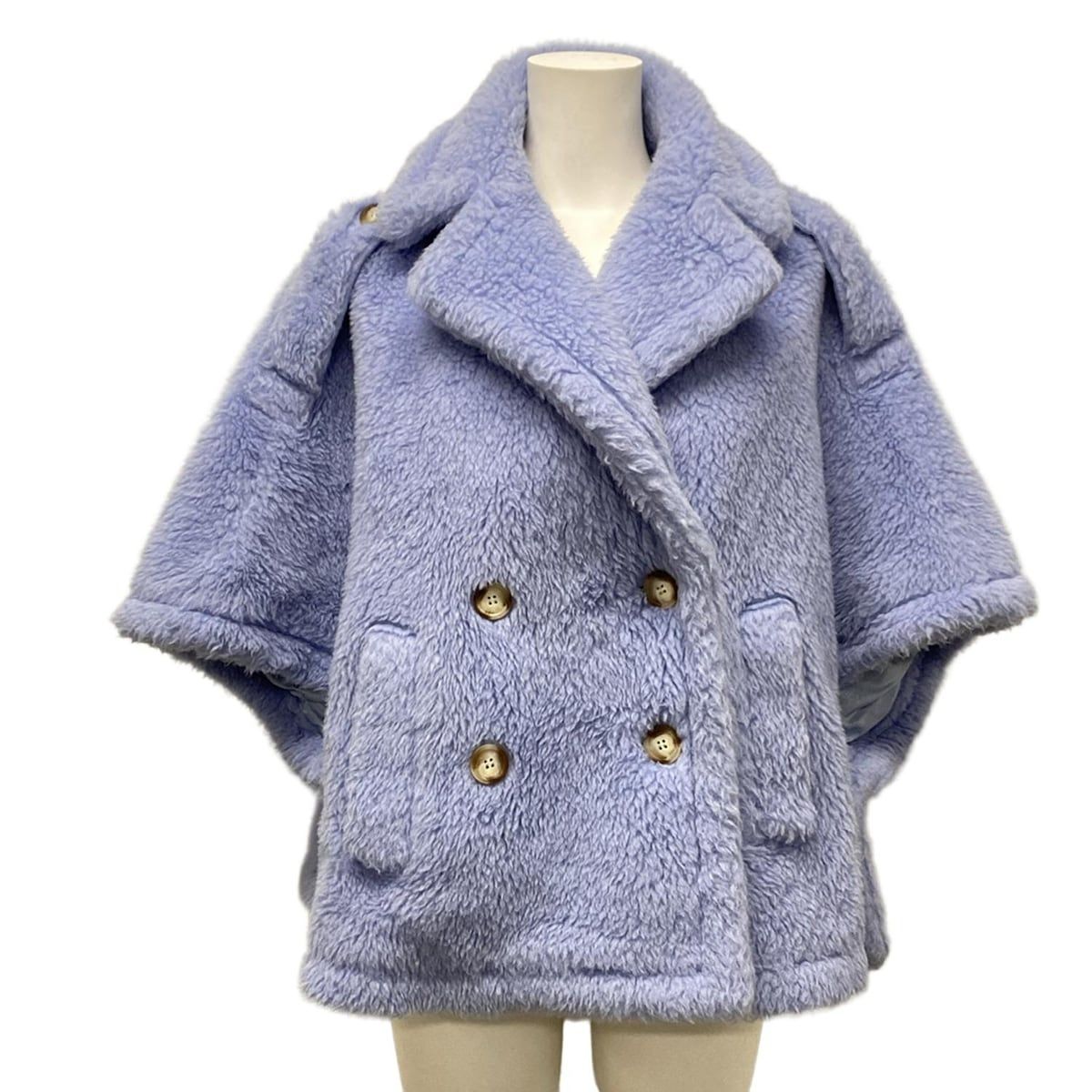 Max Mara マックスマーラ ポンチョ サイズS レディース テディベア 23473102366 ライトブルー シルク混|秋|冬 ウール アルパカ