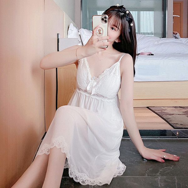 BA137 春夏 セクシー ネグリジェ 姫 白い パジャマ ワンピースB