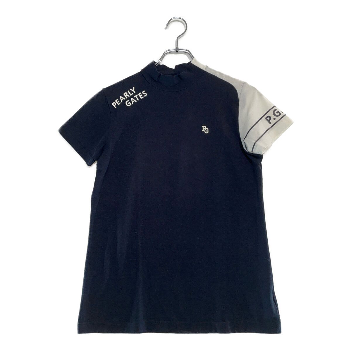 レディース パーリーゲイツ PEARLY GATES 半袖シャツ 1 M 濃紺×白 ネイビー モックネック