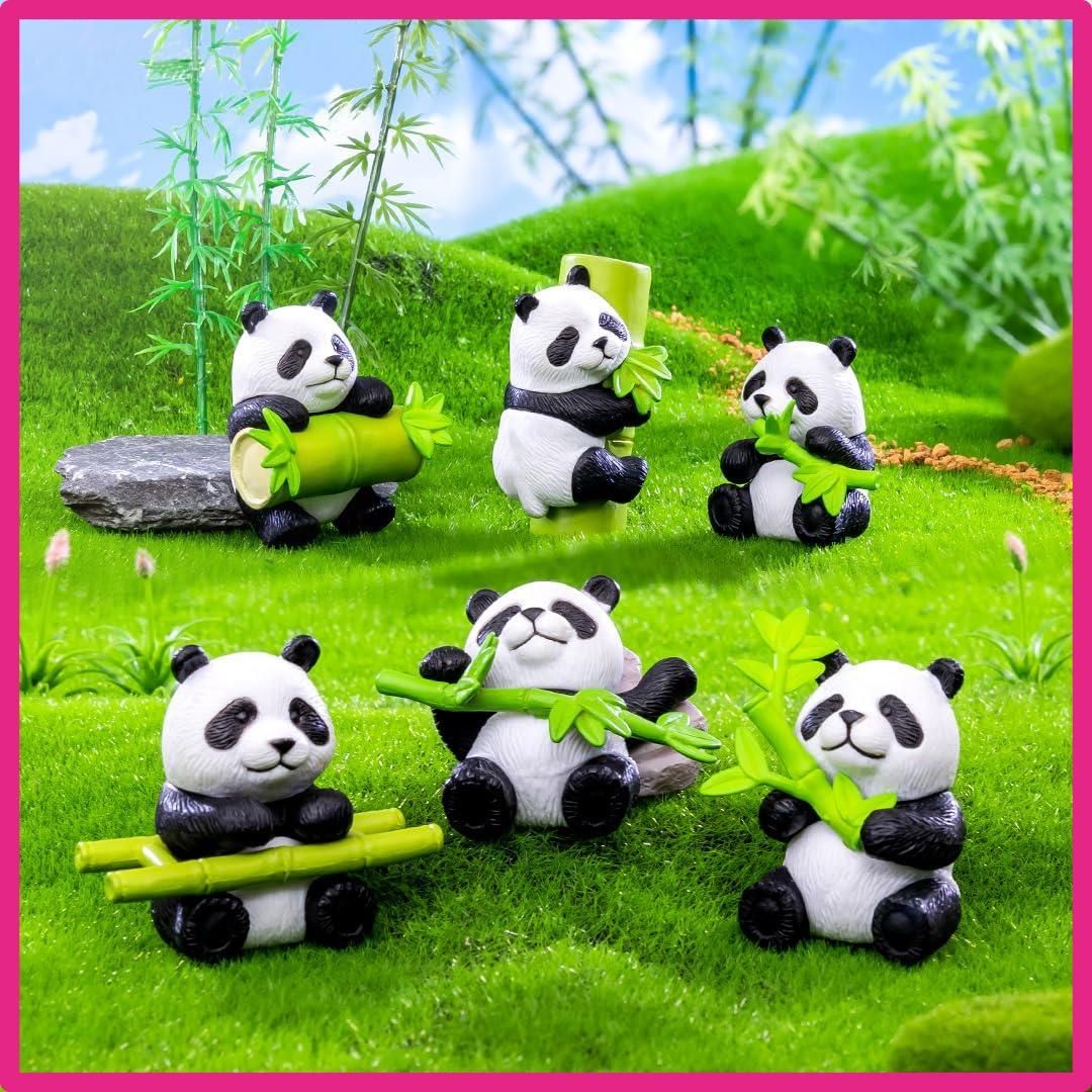 8匹パンダ 置物 ミニチュアパンダモデル ミニ動物フィギュア樹脂