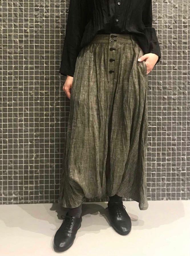 pas de calais パドカレ リネンナイロングレイチェックパンツ