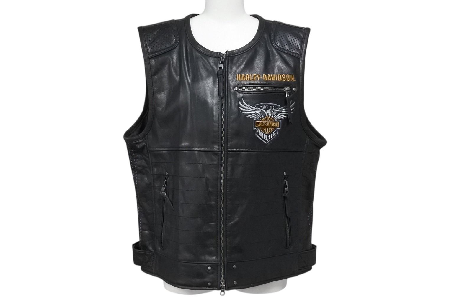 セール美品Harley-Davidson レザーベスト M HARLEY DAVIDSON ハーレーダビッドソン 115周年記念品 レザー