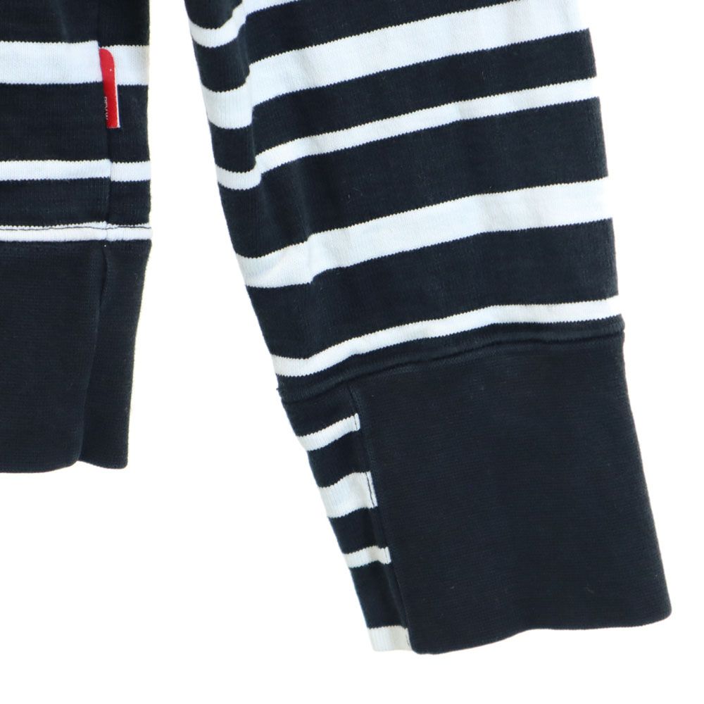 ダブルタップス 日本製 ボーダー柄 長袖 ジップパーカー S 白×ブラック