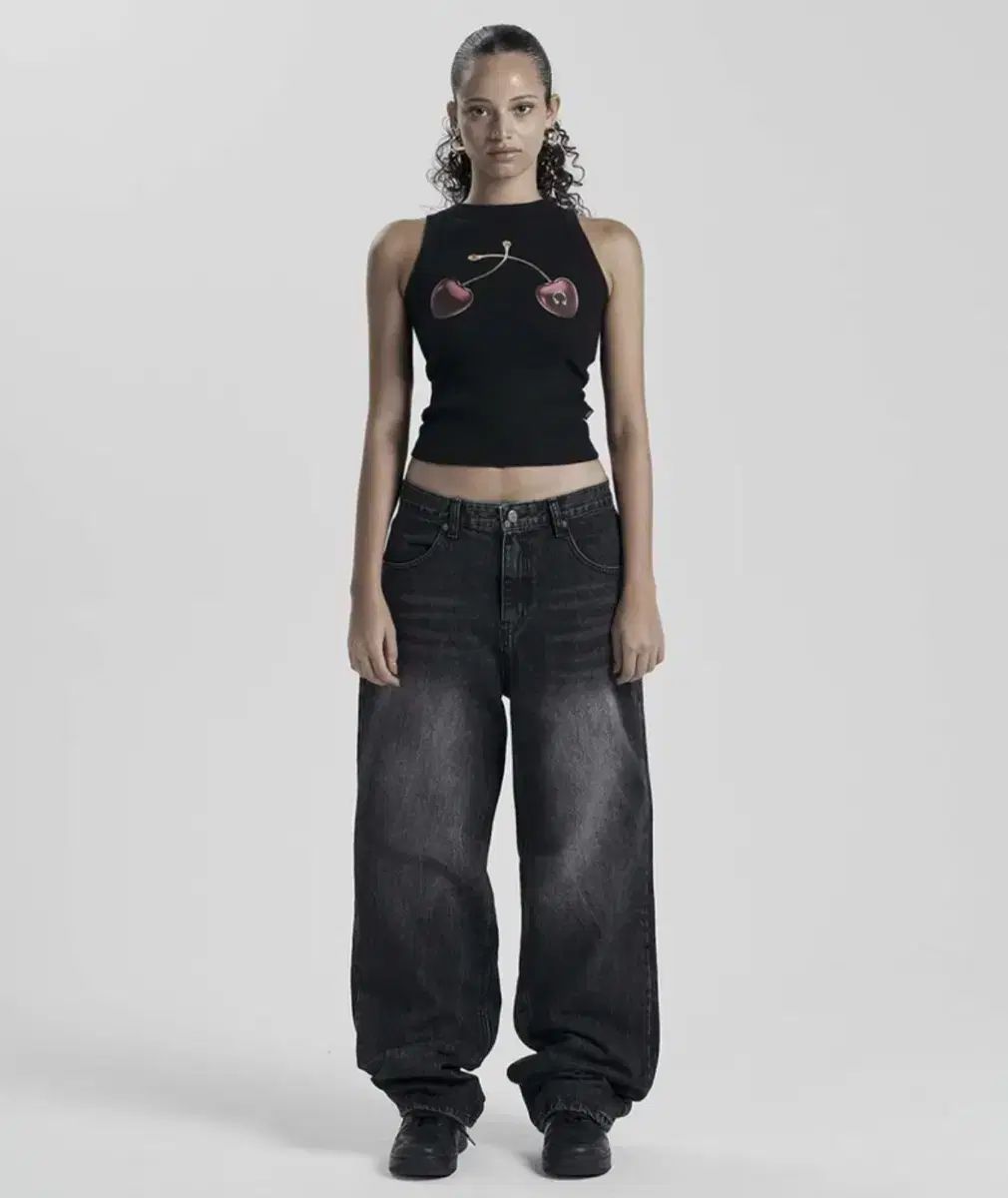 2size オドア ナス ロウ ワイド デニム ブラック