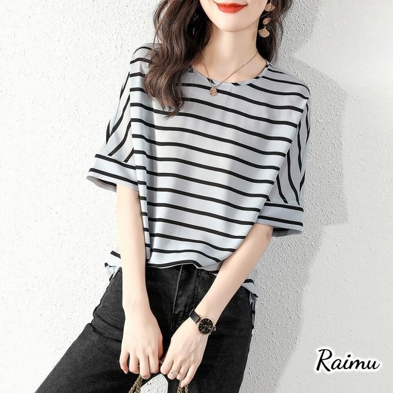 Tシャツ レディース 40代 春夏新作 オシャレブラウス ボーダー柄 Tシャツ 半袖トップス レションTシャツ 大人 通勤 韓国風 30代 50代 Tシャツ レディース 40代 春夏新作 オシャレブラウス ボーダー柄