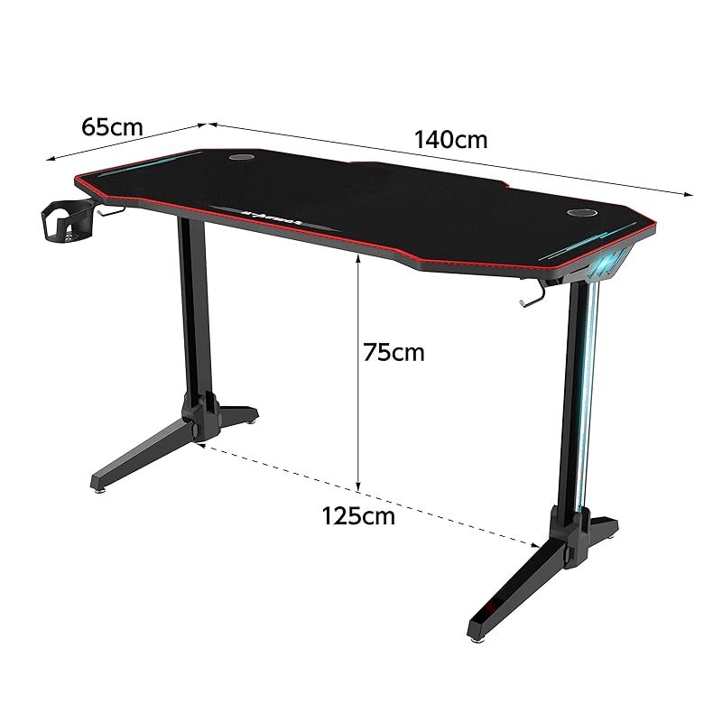 U-POWER ゲーミングデスク [日本メーカー監修] LED 幅140cm×奥行65cm