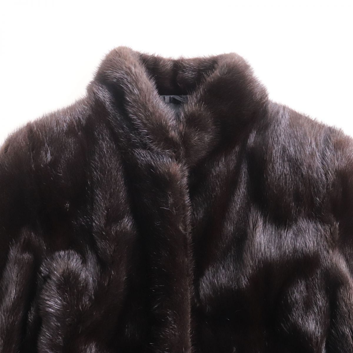毛並み美品●MINK ミンク 逆毛切り替え デザイン 本毛皮ショートコート ジャケット ブラウン 13号 毛質艶やか・柔らか◎