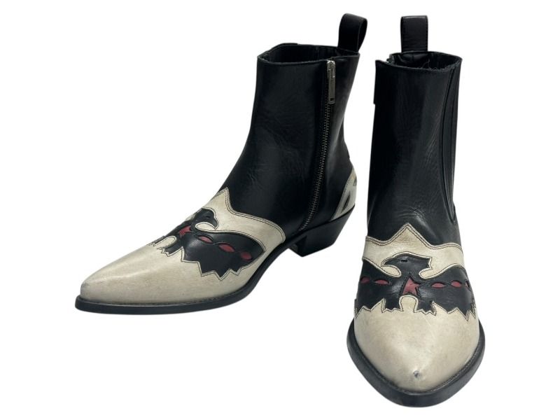 GOLDEN GOOSE ゴールデングース Sunset Flowers アンクルブーツ ウエスタン 本革 ホワイト ブラック サイズ 42 4b001787