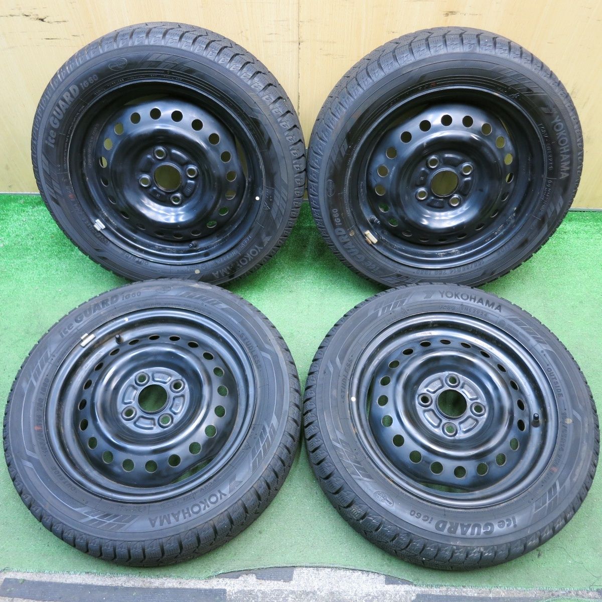 バリ溝 24年 9.5分 スタッドレス 155 65R14 ヨコハマ アイスガード iG60 スチール ホイール 14インチ PCD100 4H 5092805HAス