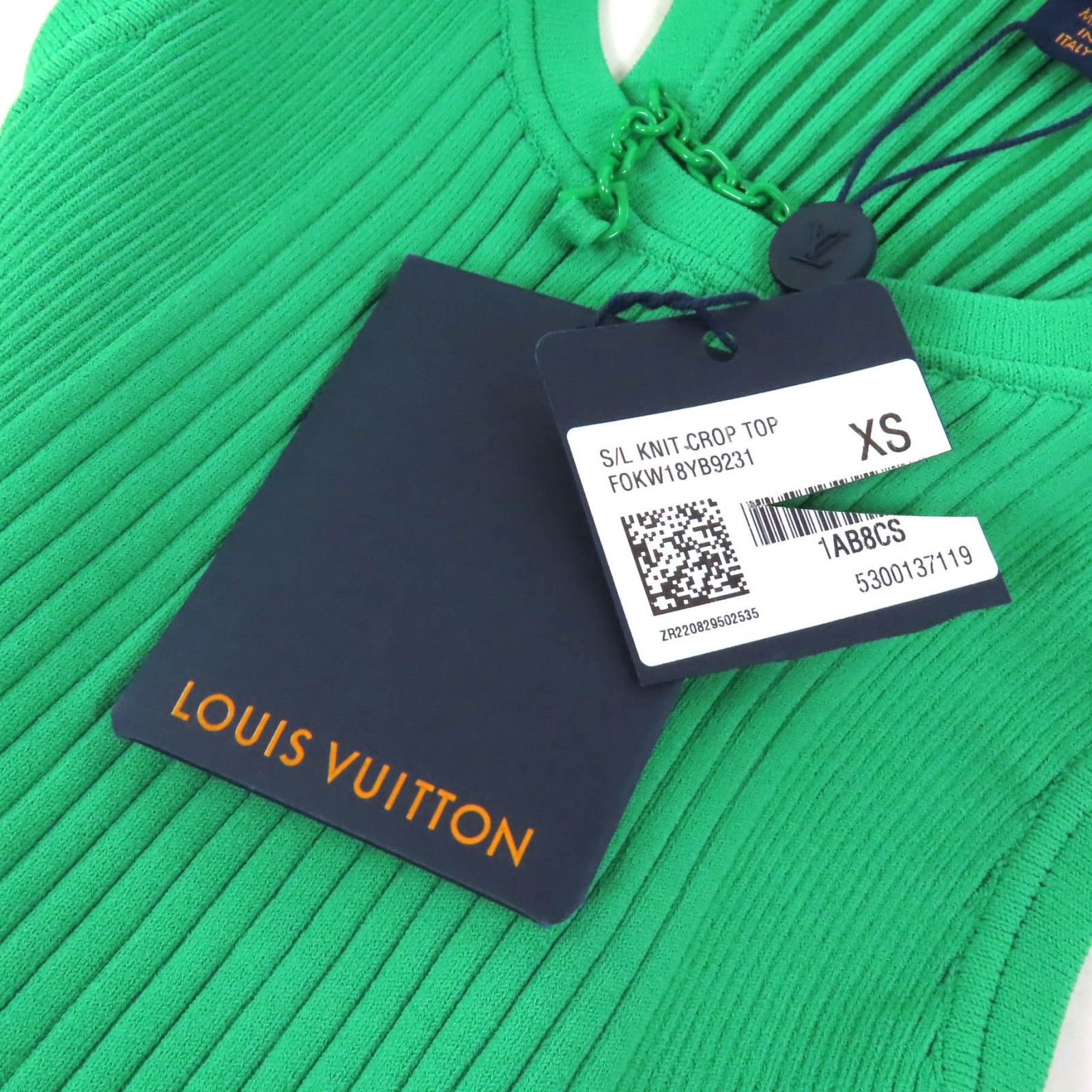 未使用品★LOUIS VUITTON ルイヴィトン 23AW 1AB8CS チェーン装飾 クロップド丈 リブ タンクトップ グリーン XS 伊製 正規品 レディース LOUIS VUITTON - 未使用品☆LOUIS VUITTON ルイヴィトン 23AW