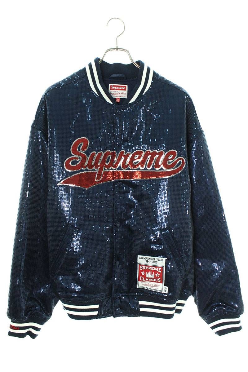 シュプリーム Mitchell & Ness Sequin Varsity Jacket スパンコール