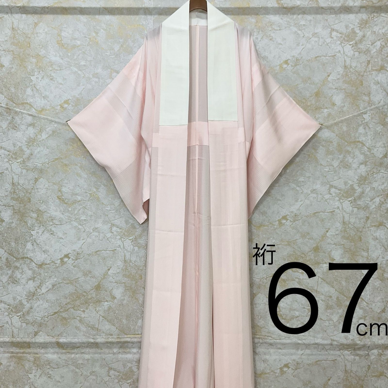 kimono+one◇美品◇夏物単衣◇夏長襦袢◇駒絽織◇ピンク◇広衿◇裄長 