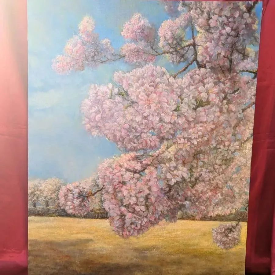 桜風景画 painterTMK 真筆 油絵風景画 河津桜 インテリア 油絵