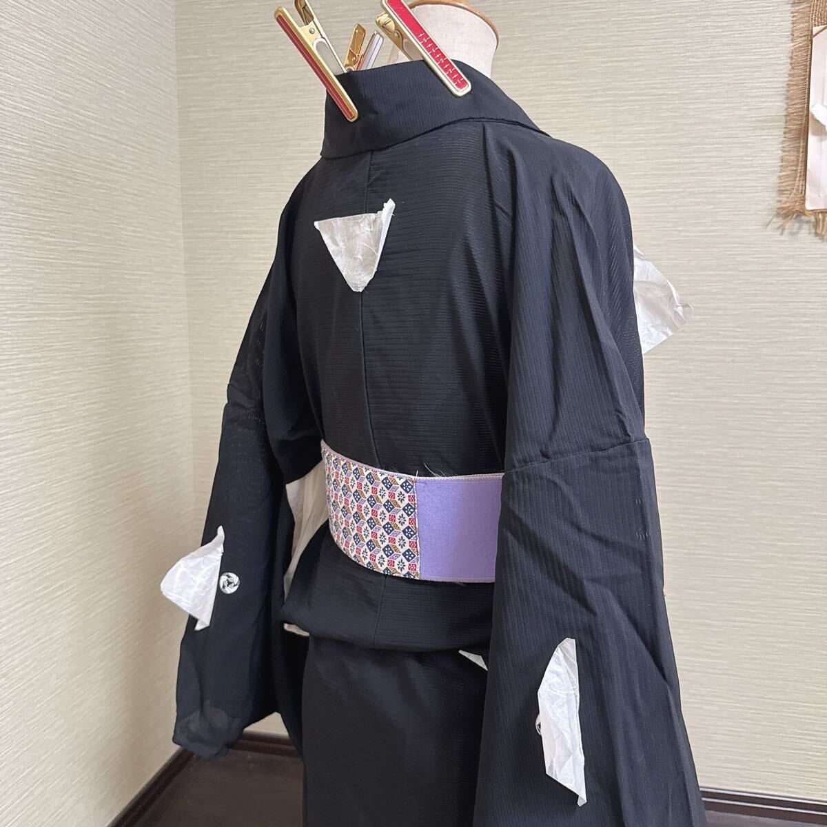 き583】アンティーク 黒絽 五つ紋 正絹 夏用喪服 着物／法事