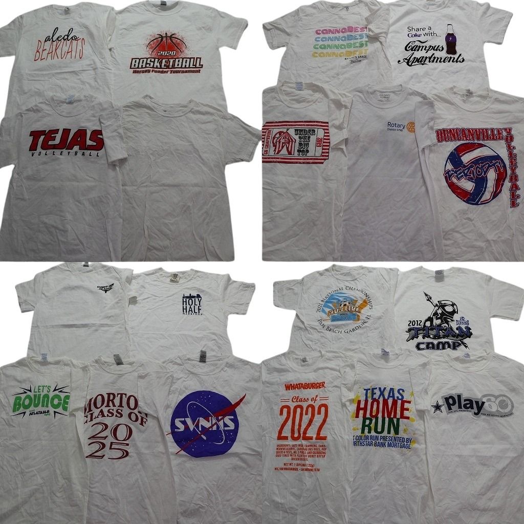 古着卸 まとめ売り 白ボディ 半袖Tシャツ 19枚セット (メンズ S ) 英文字プリント 無地 ワンポイント タイタンズ 中古 古着 MY0021