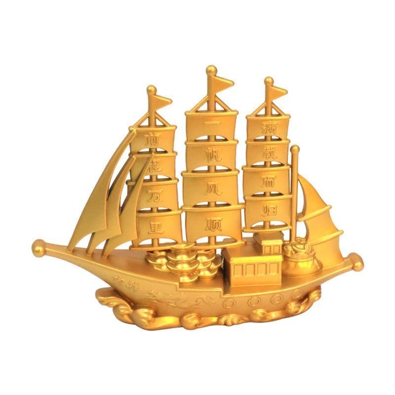 金色の帆船立体装飾品 24KGP 幸運の宝船 H17インチ ヴィンテージ