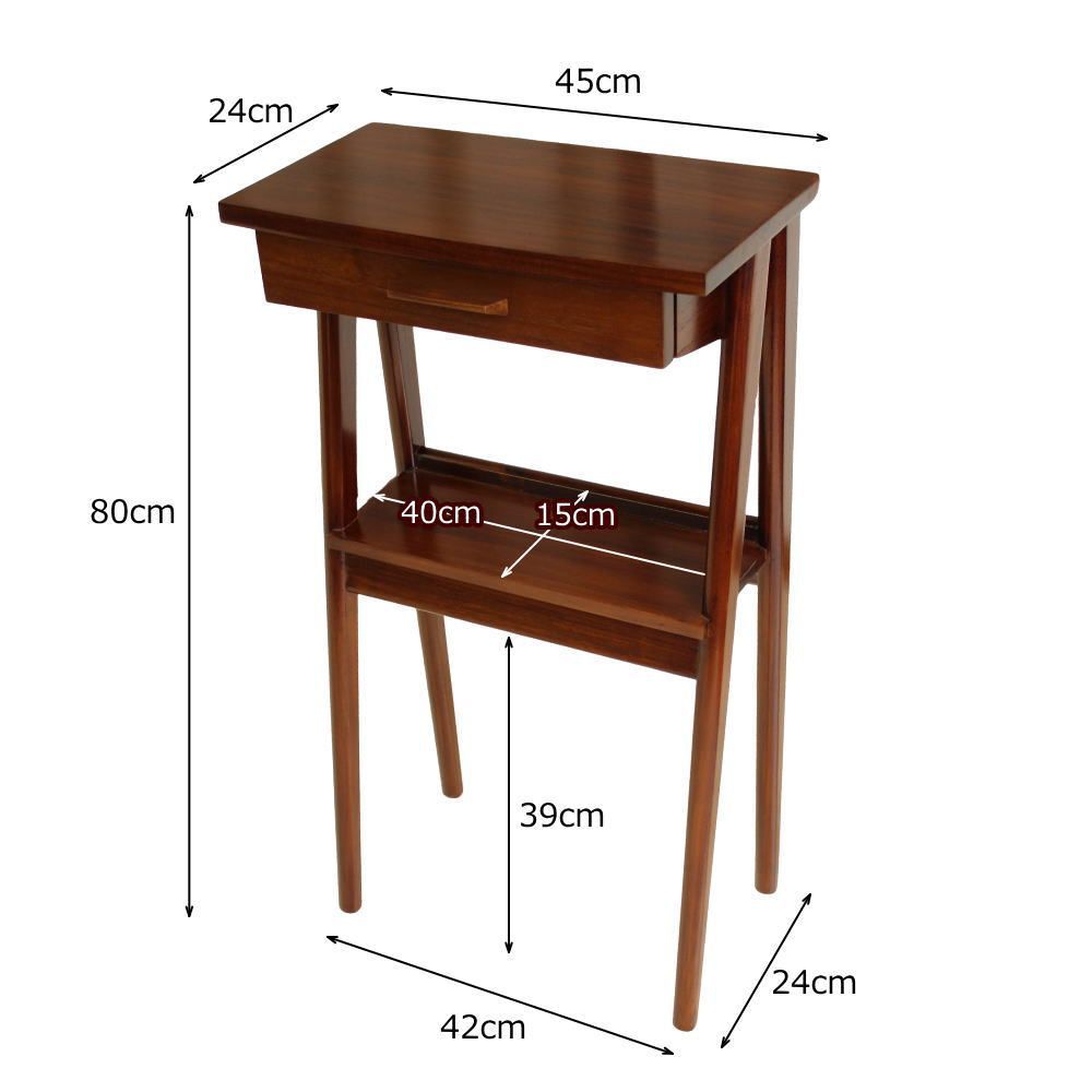 コンソールテーブル 玄関 花台 チーク 無垢 フラワースタンド 引出しつき 45x24x80cm コンパクト スリム おしゃれ ディスプレイ 加湿器スタンド 玄関 飾り棚 スッキリ 小さめ FUR-0033