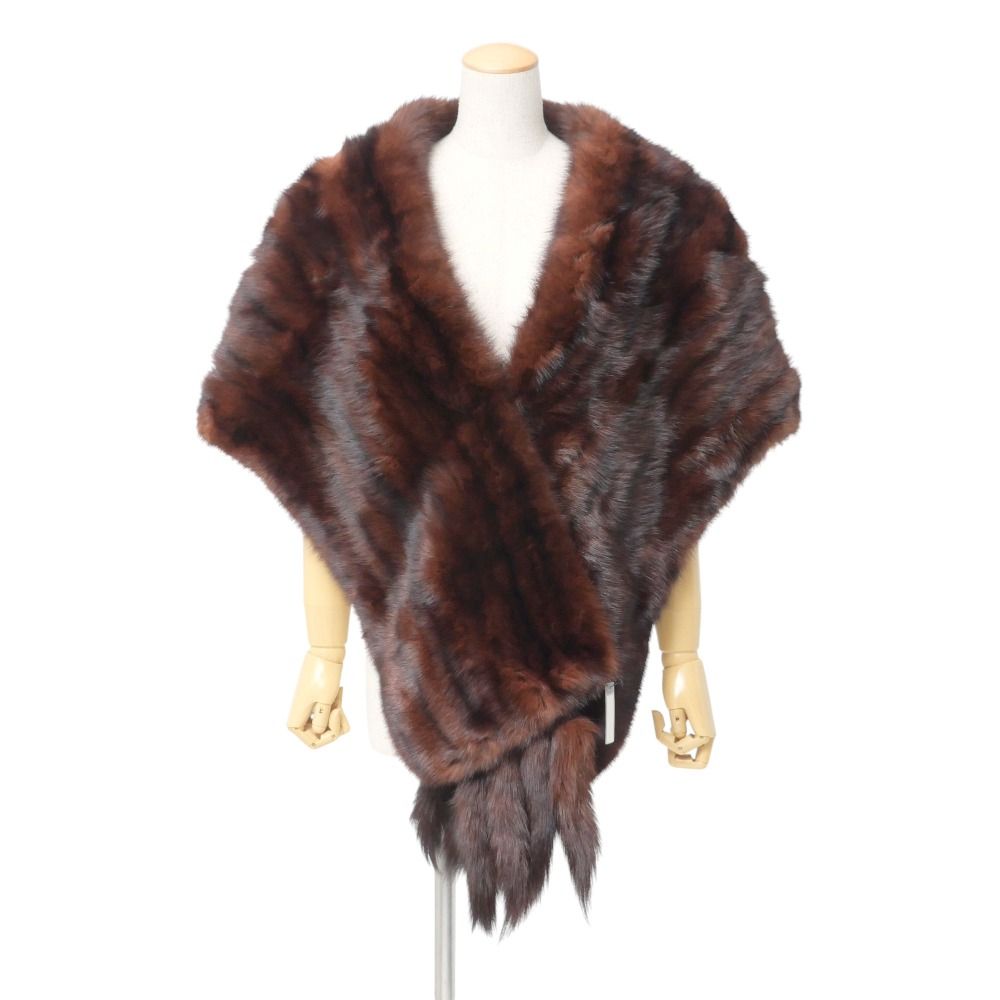□美品□sable 毛皮 セーブル ストール ファー 大判 フリンジ ショール  