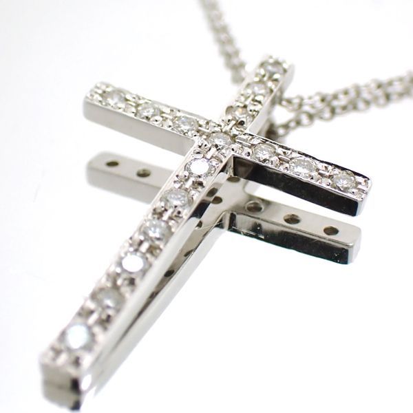 Zoccai ダイヤモンド クロス ネックレス 750 十字架 K18WG ホワイト