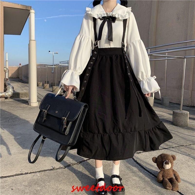 新品 ロリータ 上下セット ワンピース セットアップ レディース 服 ロリータ 量産型 病みかわ 地雷系 学院風 森ガール ロングスカート 可愛い カジュアル シャツ kkkjyz