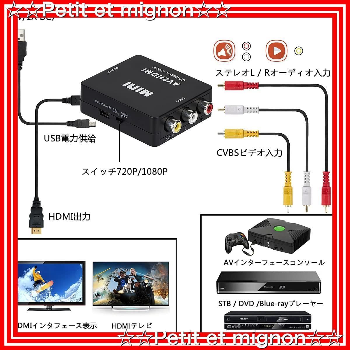 送料無料】RCA to HDMI変換コンバーター AV to HDMI 変換器 RCA-HDMI