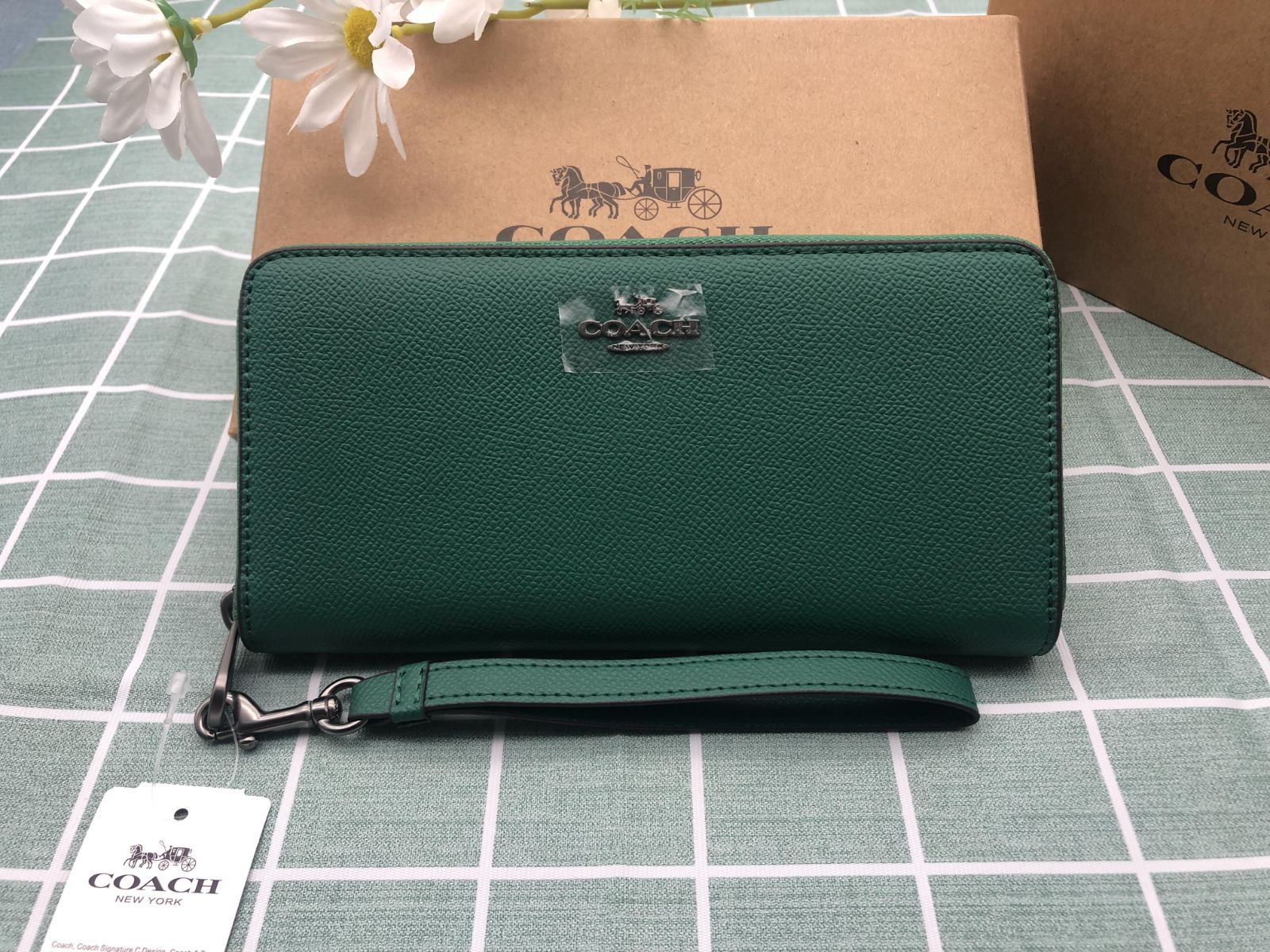 コーチ COACH 長財布 財布 新品 未使用 クーポン配布 ロゴ シグネチャー 緑  グリーン  ストラップ付き  レディース  レザー ズック プレゼント スリム ギフト ウォレット CC177