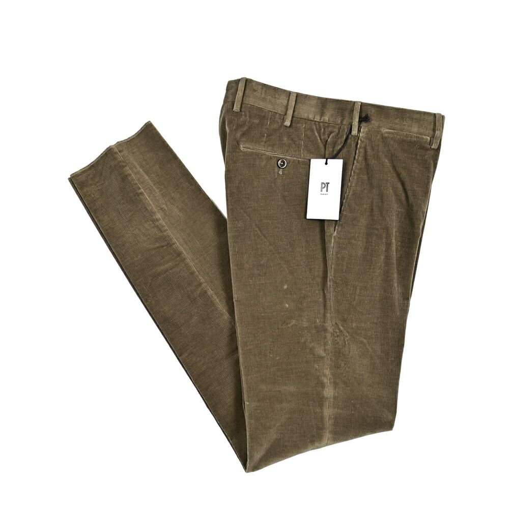 PT TORINO SLIM FIT スリムフィット スラックス ノータック パンツ ストレッチ 秋冬 メンズ コットン 細畝コーデュロイ ブラウン  PT01 414978