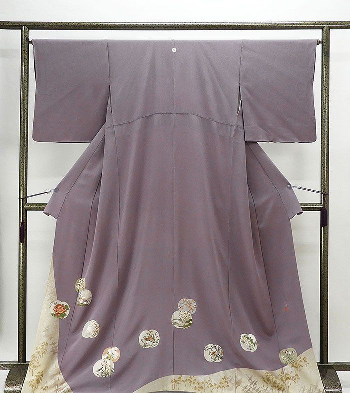 色留袖 正絹 松尾光琳 琳派草花図模様 身丈166.5cm 裄丈65cm 色留袖 一つ紋 リサイクル 着物 f0122