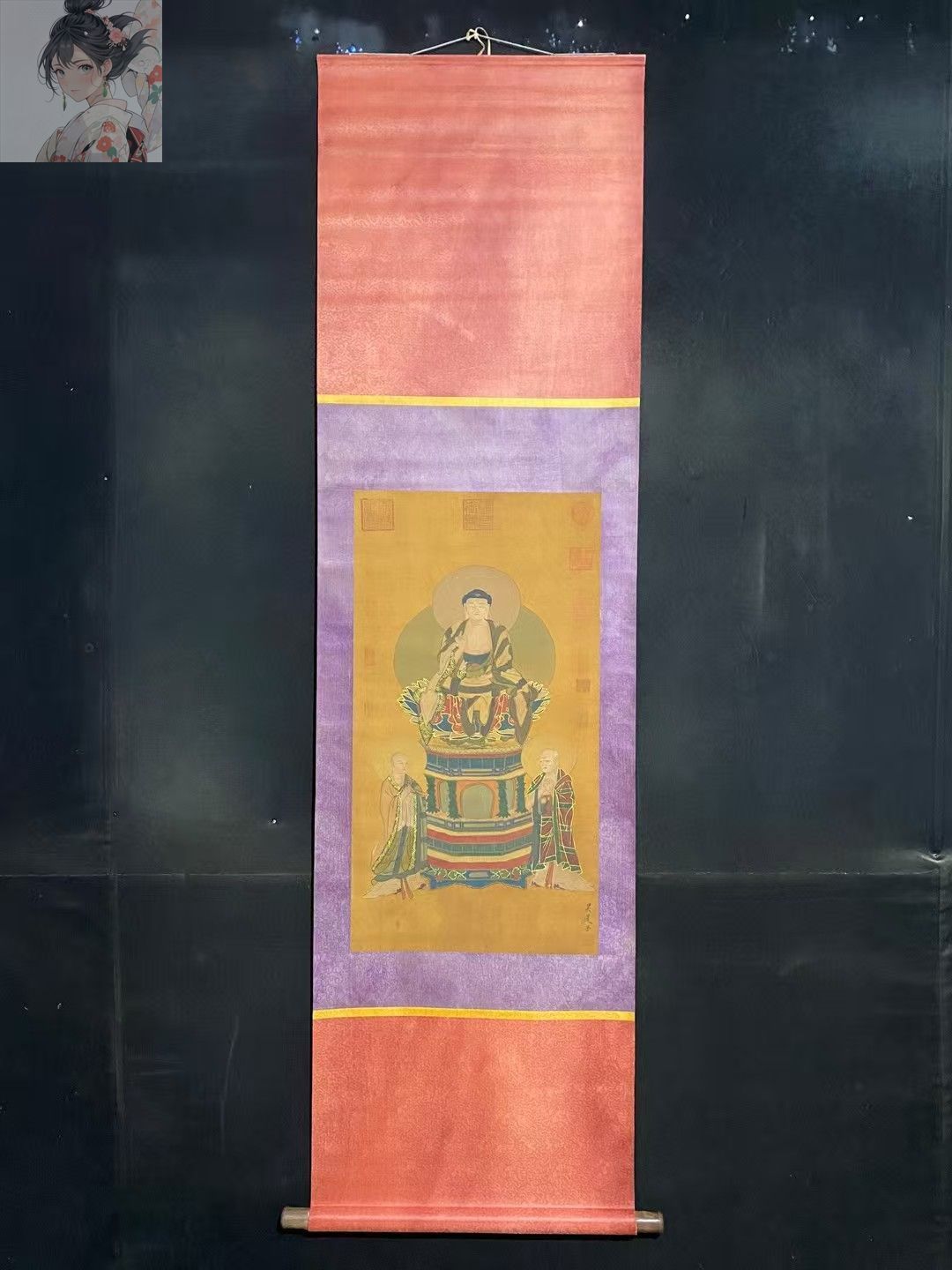 中国古美術.精品三尺中堂画.唐.呉道子仏像画.手描きの作品.