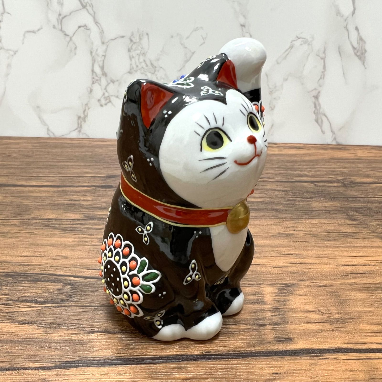 九谷焼】3.2号 招き猫 黒盛 左手 千客万来 縁起物 置物 Maneki