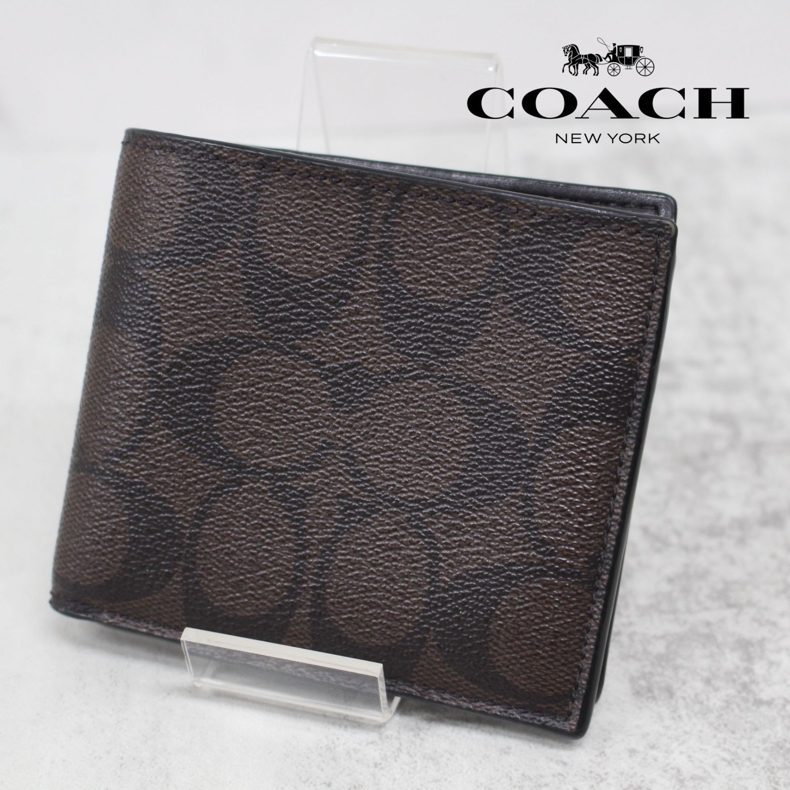 S592)【美品】COACH/コーチ 二つ折り財布 シグネチャー F75083