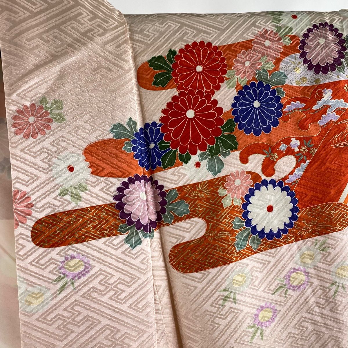 振袖 身丈168.5cm 裄丈66cm M 袷 袋帯フルセット 落款 菊 ヱ霞 金銀糸  